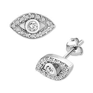 Cubic Zirconia Evil Eye Stud Earrings in Sterling Silver